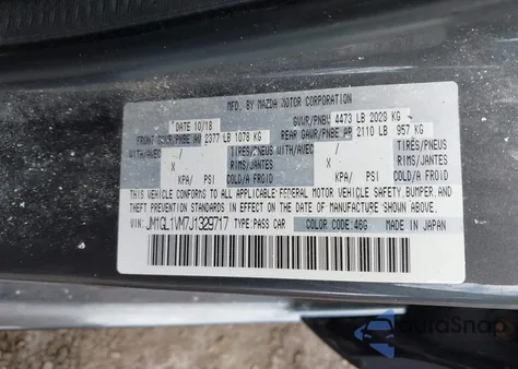 2018 Mazda Mazda6 Touring z USA, uszkodzony, nr VIN JM1GL1VM7J1329717